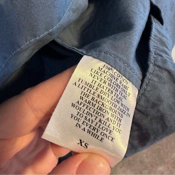 Tuckernuck TISH COX Blue Button Front Ruffled Top Blouse XS - Picture 11 of 15